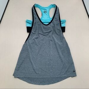 Nike Tank Adult Size Small Gray/Teal Dri Fit  Built In Sports Bra Women